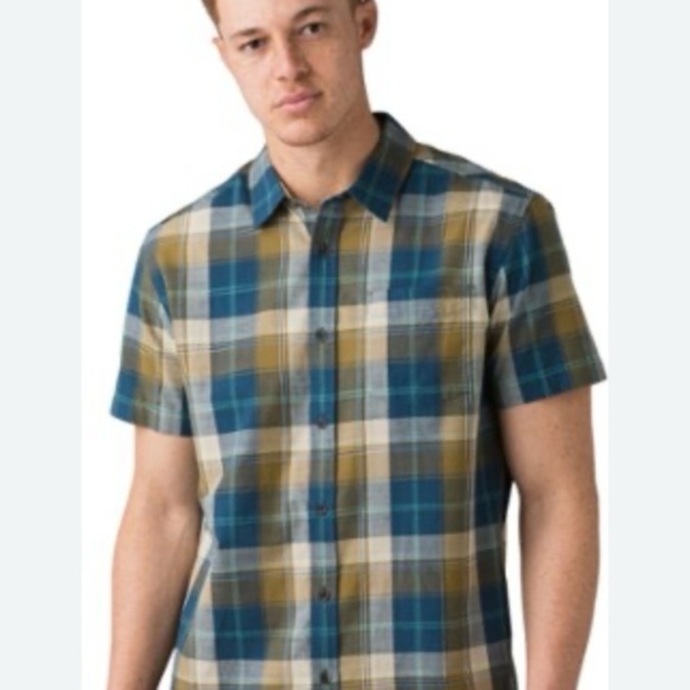 PRANA Benton Plaid Short Sleeve Button Up Shirt Men’s L